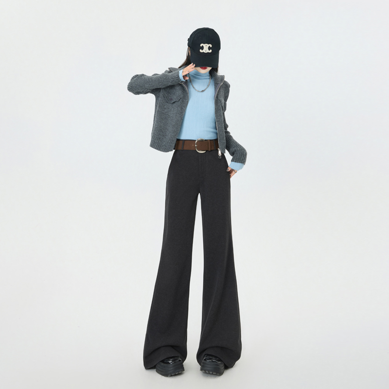 咖色微喇毛呢褲女秋冬2025新款顯瘦休閑加厚保暖闊腿西裝喇叭褲