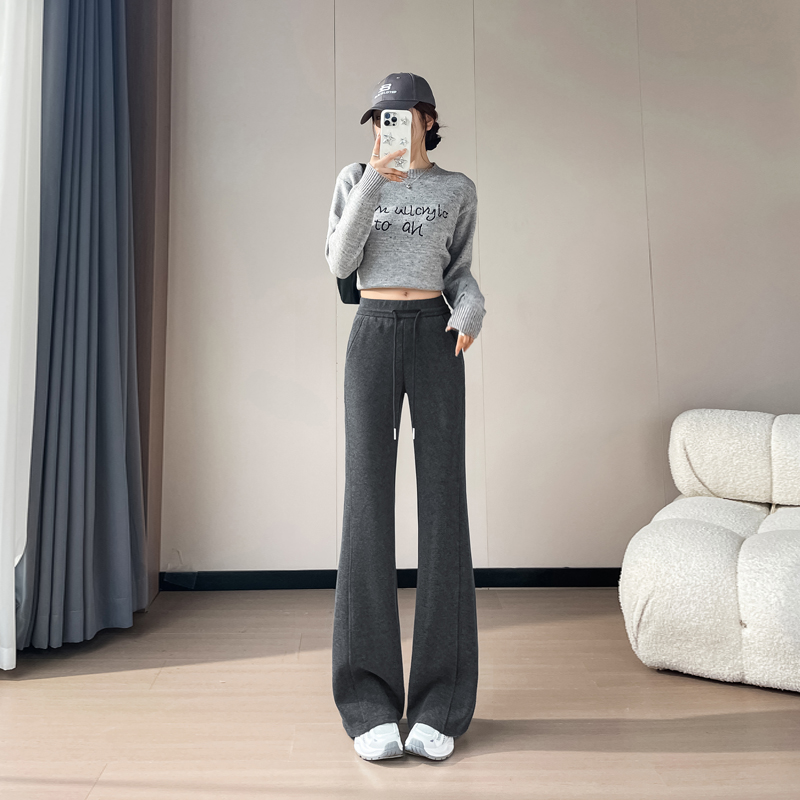 白色高腰微喇叭褲女2025新款羊絨褲軟糯加絨加厚垂感顯瘦休閑褲