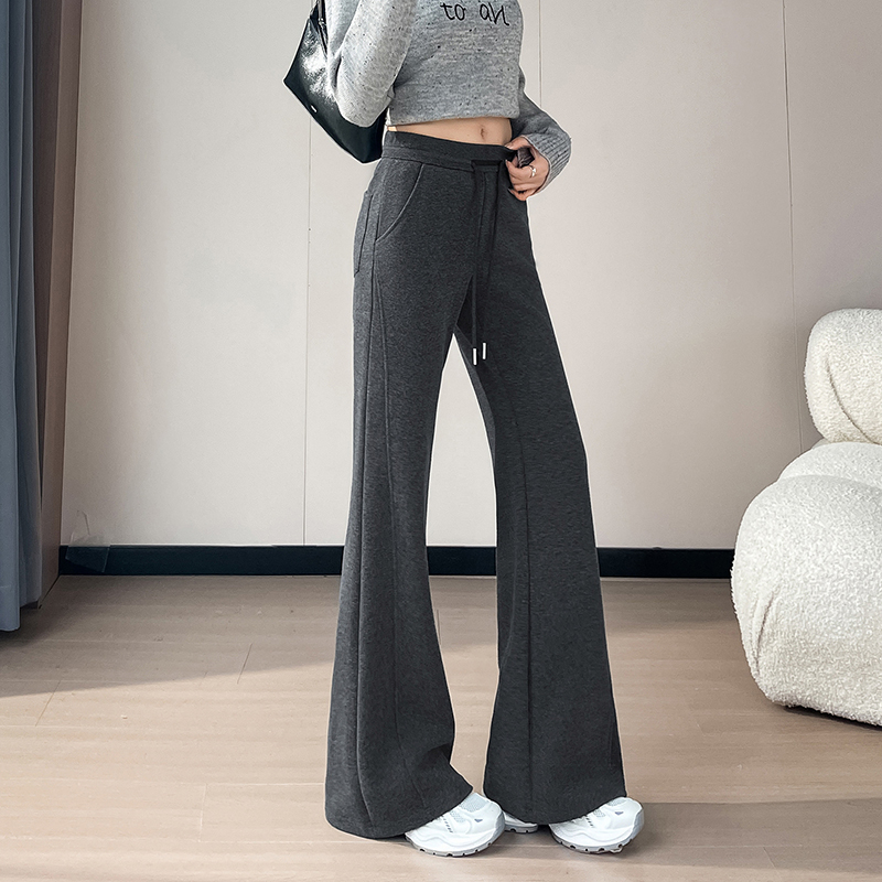 白色高腰微喇叭褲女2025新款羊絨褲軟糯加絨加厚垂感顯瘦休閑褲