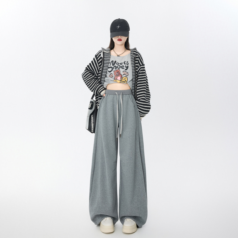 羊絨闊腿彎刀褲女秋冬2025新款加絨加厚寬松慵懶風垂感休閑衛褲