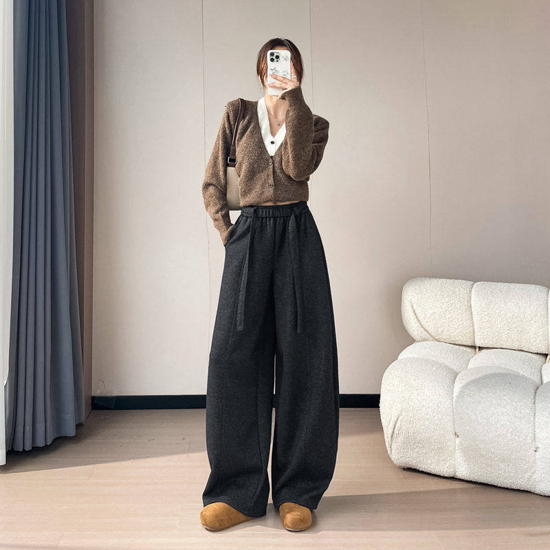 慵懶風松弛感闊腿褲2025冬季新款高腰顯瘦衛褲女休閑褲加絨加厚