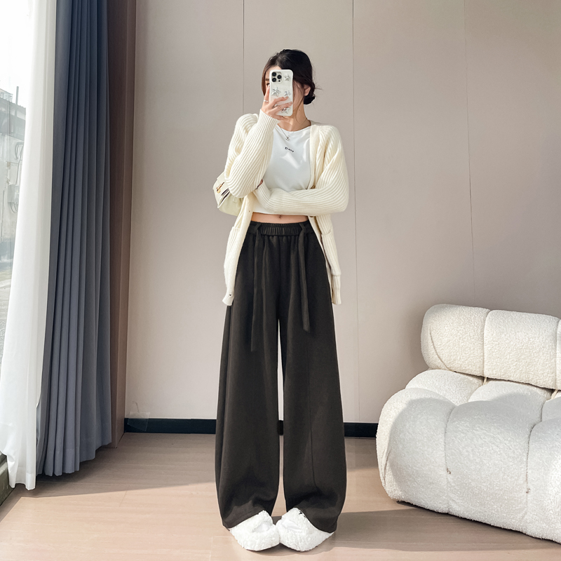 慵懶風松弛感闊腿褲2025冬季新款高腰顯瘦衛褲女休閑褲加絨加厚