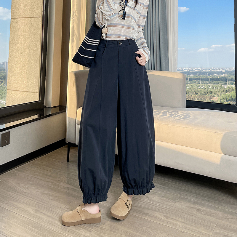 實拍花邊闊腿褲女2026春季寬松顯瘦慵懶松弛感小個子氣球褲花苞褲