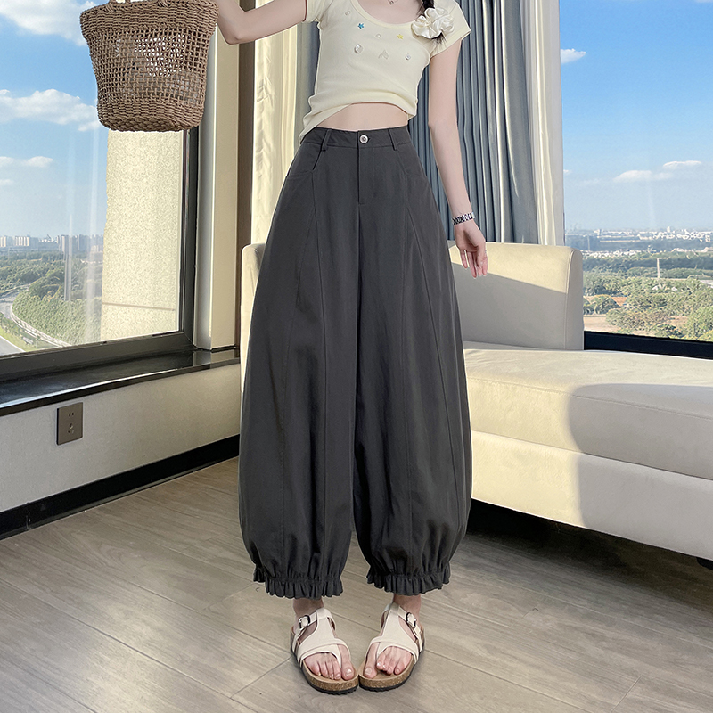 實拍花邊闊腿褲女2026春季寬松顯瘦慵懶松弛感小個子氣球褲花苞褲