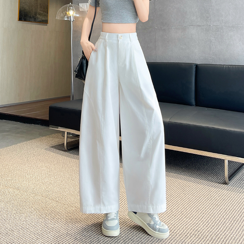 實拍八九分闊腿褲女2026夏新款彎刀休閑褲寬松顯瘦速干工裝褲薄