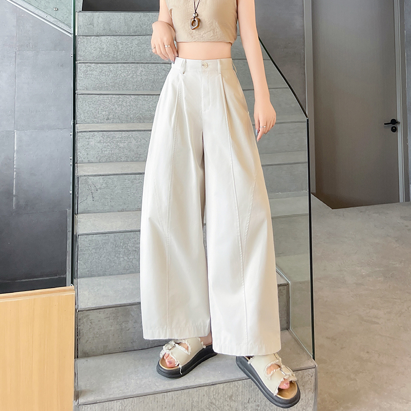 實拍八九分闊腿褲女2026夏新款彎刀休閑褲寬松顯瘦速干工裝褲薄