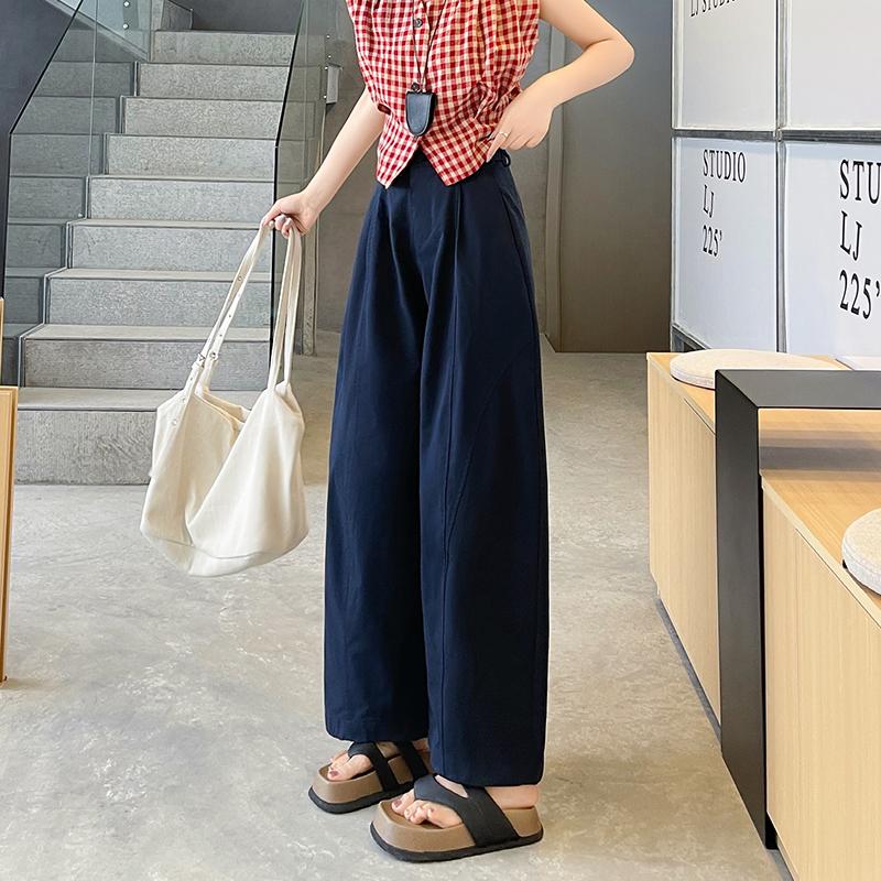 實拍八九分闊腿褲女2026夏新款彎刀休閑褲寬松顯瘦速干工裝褲薄