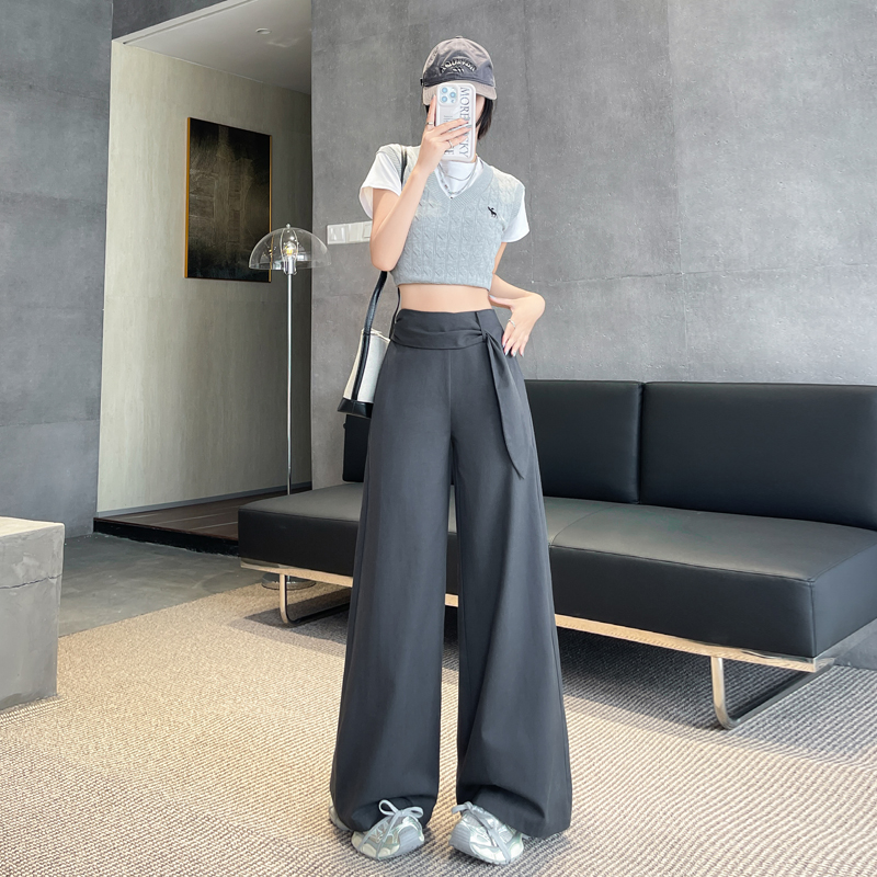 實拍飄帶設計簡約OL風女2026新款闊腿褲寬松親膚天絲棉顯瘦休閑褲