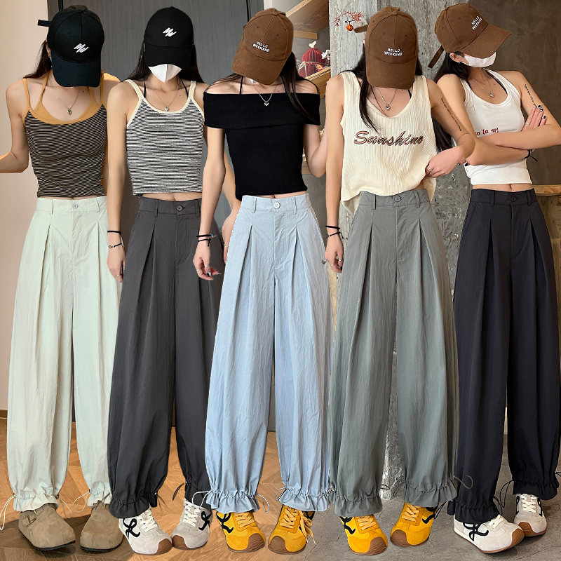 實拍速干工裝褲女2026夏季新款木耳邊休閑褲紙袋闊腿褲寬松慵懶風