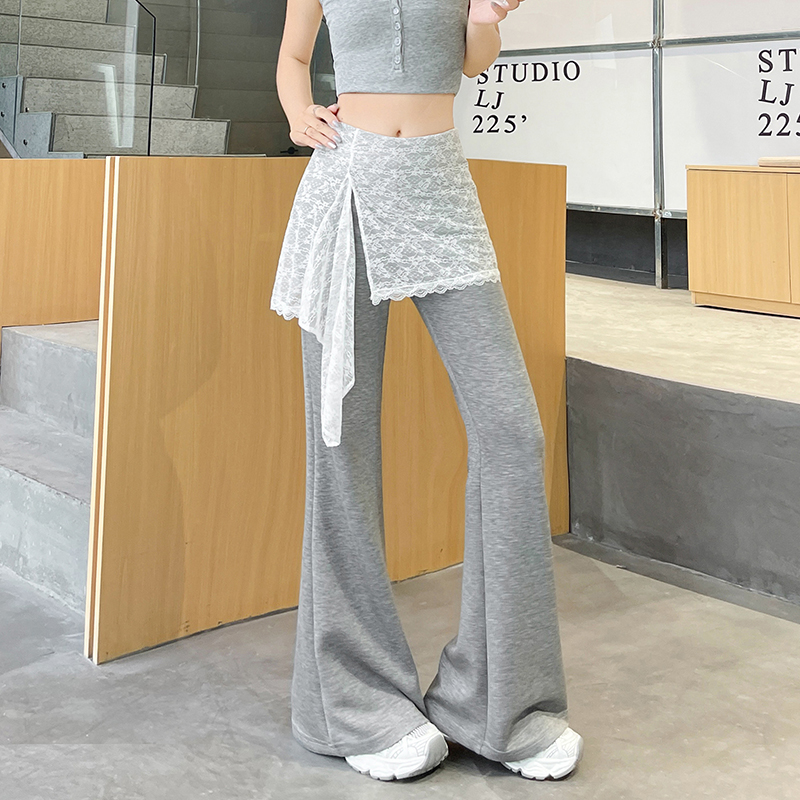 實拍蕾絲屁簾假兩件瑜伽褲女2026夏季新款修身顯瘦微喇褲高腰顯瘦