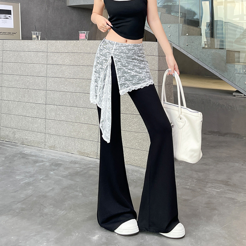 實拍蕾絲屁簾假兩件瑜伽褲女2026夏季新款修身顯瘦微喇褲高腰顯瘦