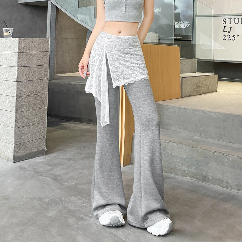 實拍蕾絲屁簾假兩件瑜伽褲女2026夏季新款修身顯瘦微喇褲高腰顯瘦