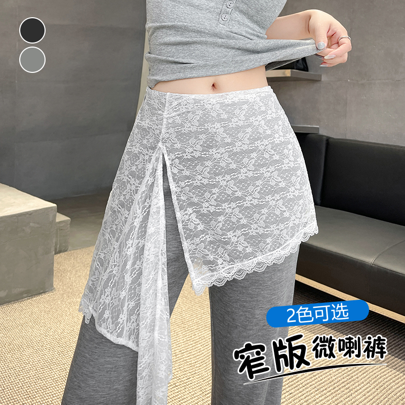 實拍蕾絲屁簾假兩件瑜伽褲女2026夏季新款修身顯瘦微喇褲高腰顯瘦