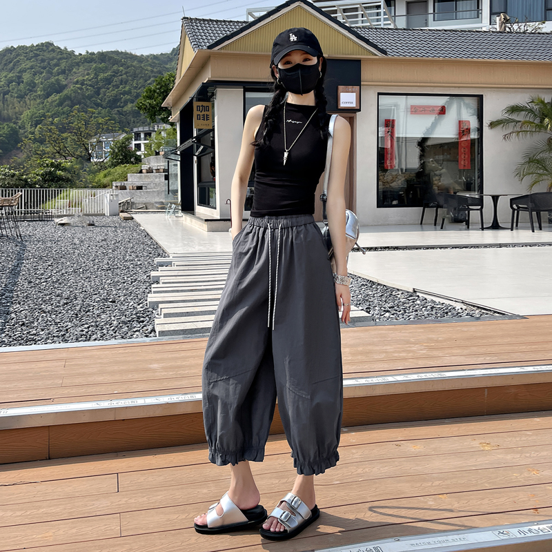 實拍速干木耳邊八九分褲女2026夏薄顯瘦花邊燈籠褲小個子防曬褲