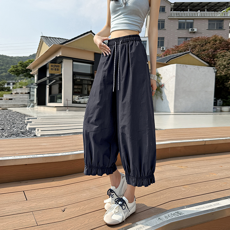 實拍速干木耳邊八九分褲女2026夏薄顯瘦花邊燈籠褲小個子防曬褲