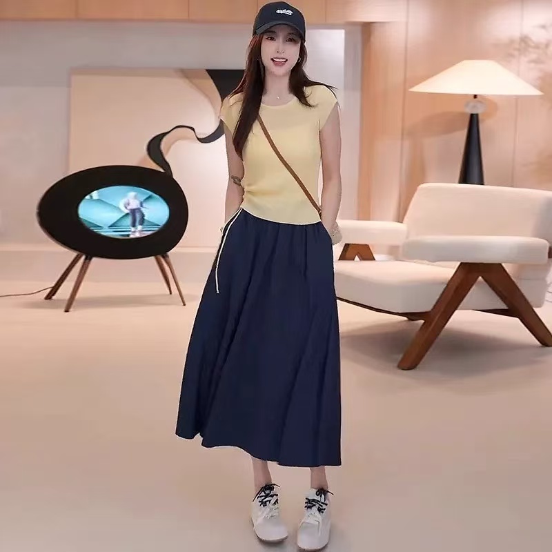 時尚短袖冰絲針織衫女毛衣夏季新款修身洋氣顯瘦抽繩空調衫上衣潮