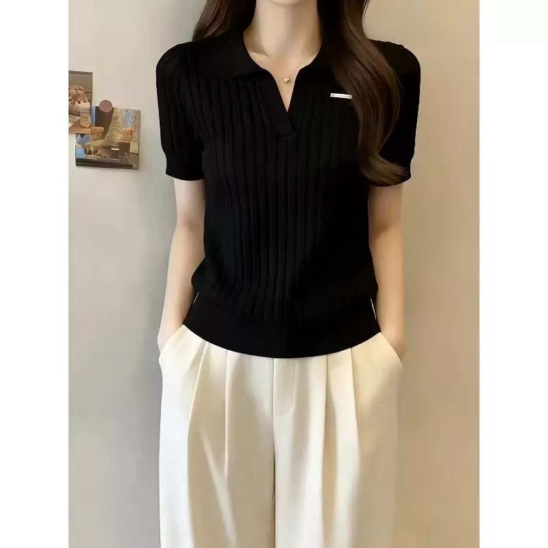 韓版polo衫針織短袖t恤女2026夏季新款大碼胖MM顯瘦遮肉正肩上衣