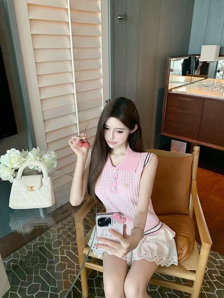 luna潞娜張元英針織衫氣質翻領撞色上衣