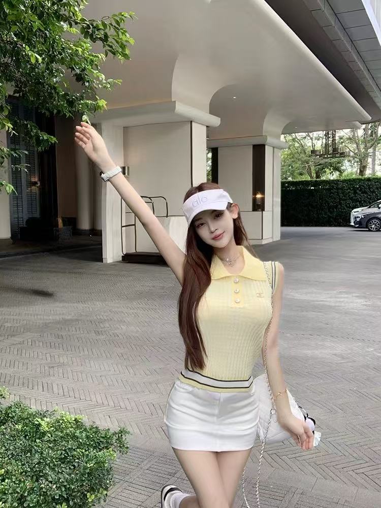 luna潞娜張元英針織衫氣質翻領撞色上衣