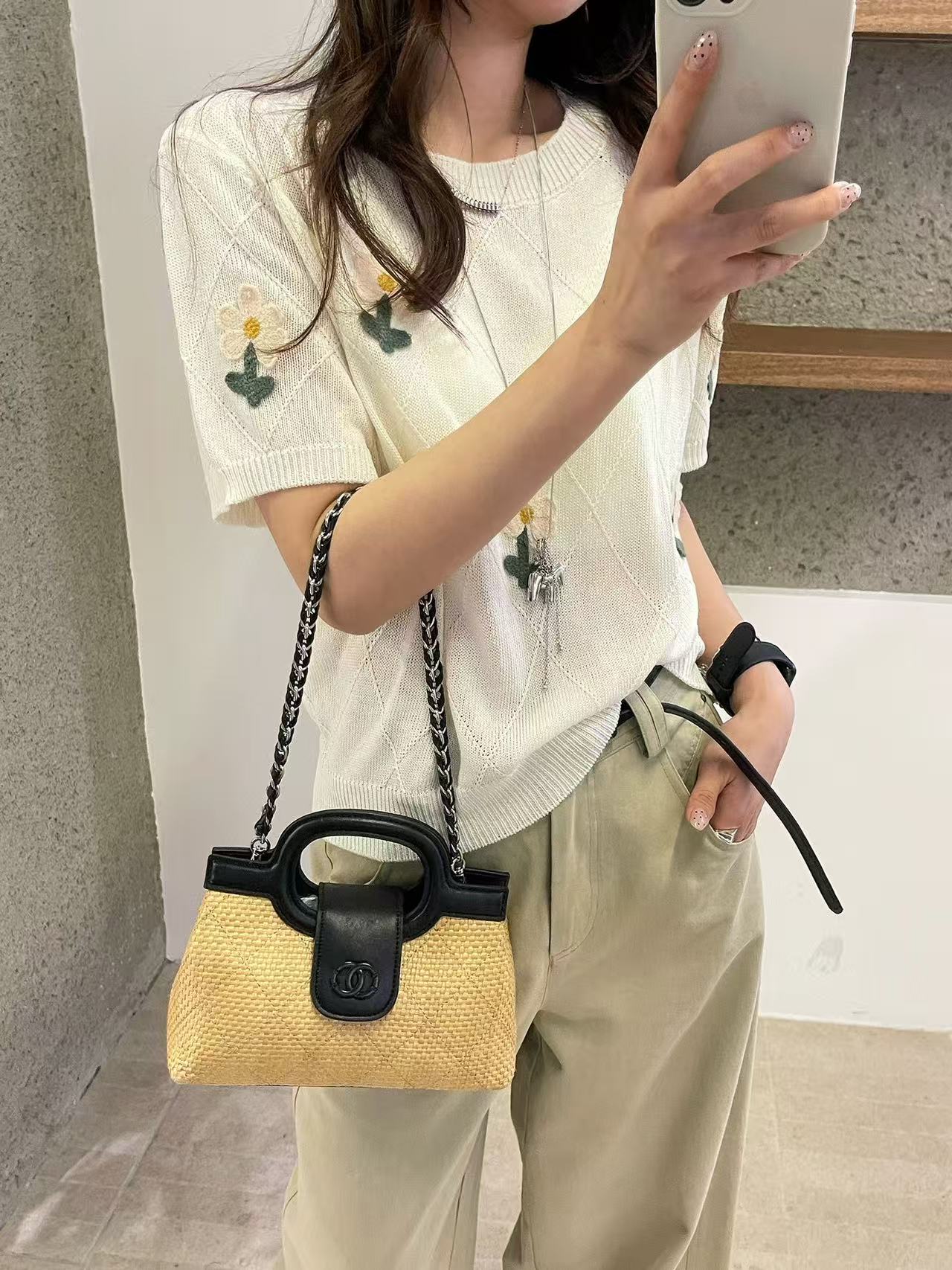 小花刺繡泡泡袖冰絲針織衫女歐洲站2026春裝新款歐貨女裝打底衫潮