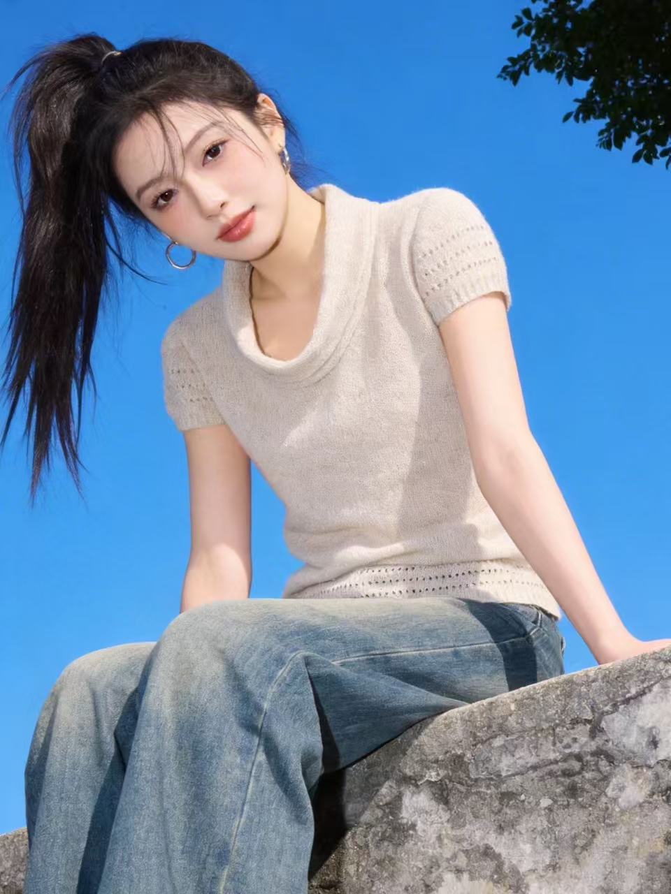 早春女裝2026新款韓系氣質上衣絕美巨好看收腰顯瘦短袖打底針織衫