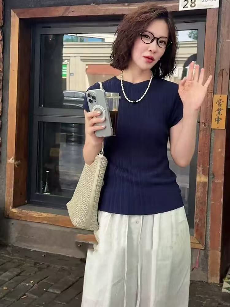 超好看冰絲針織短袖女2026新款夏薄款時髦洋氣輕奢高級感透氣上衣