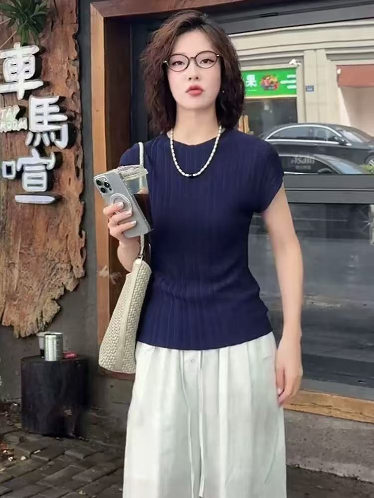 超好看冰絲針織短袖女2026新款夏薄款時髦洋氣輕奢高級感透氣上衣