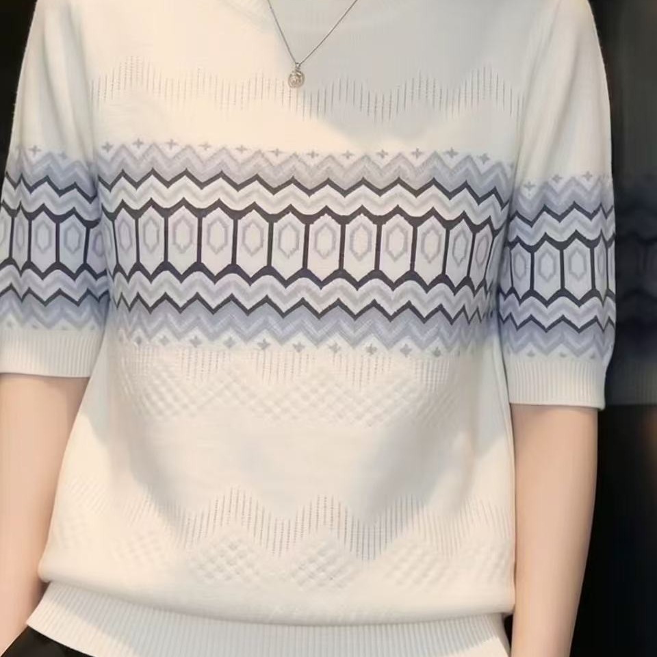 PLLFS 2026夏季新款時尚提花針織衫女短袖高級感顯瘦洋氣減齡上衣
