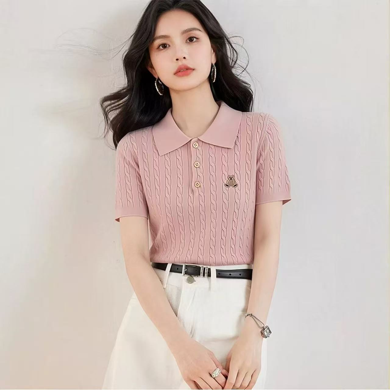 2026夏季韓版設計感小眾百搭修身短款麻花針織上衣