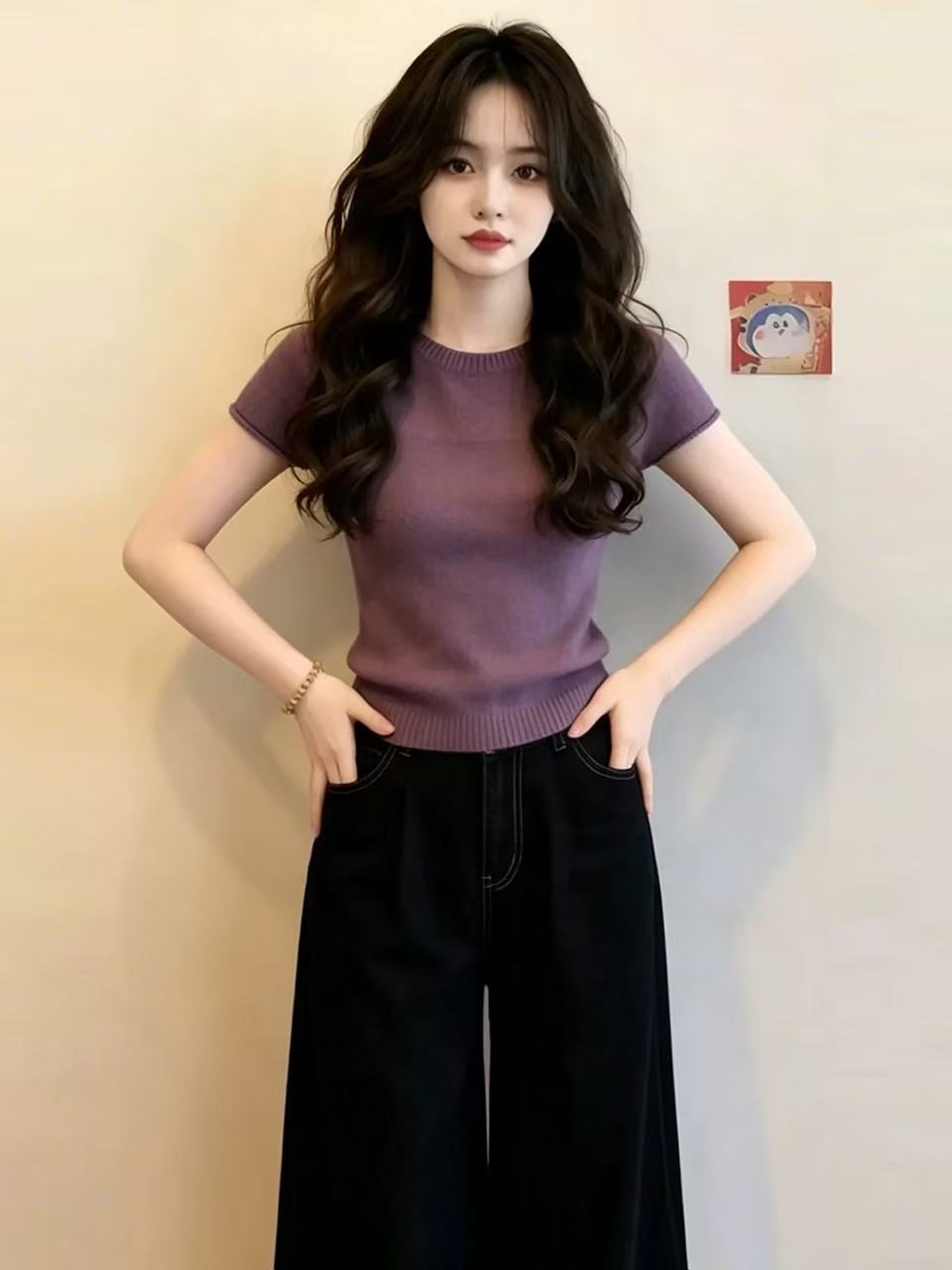 通勤半高領短袖針織衫女夏薄款修身顯瘦打底衫小眾獨特超好看上衣