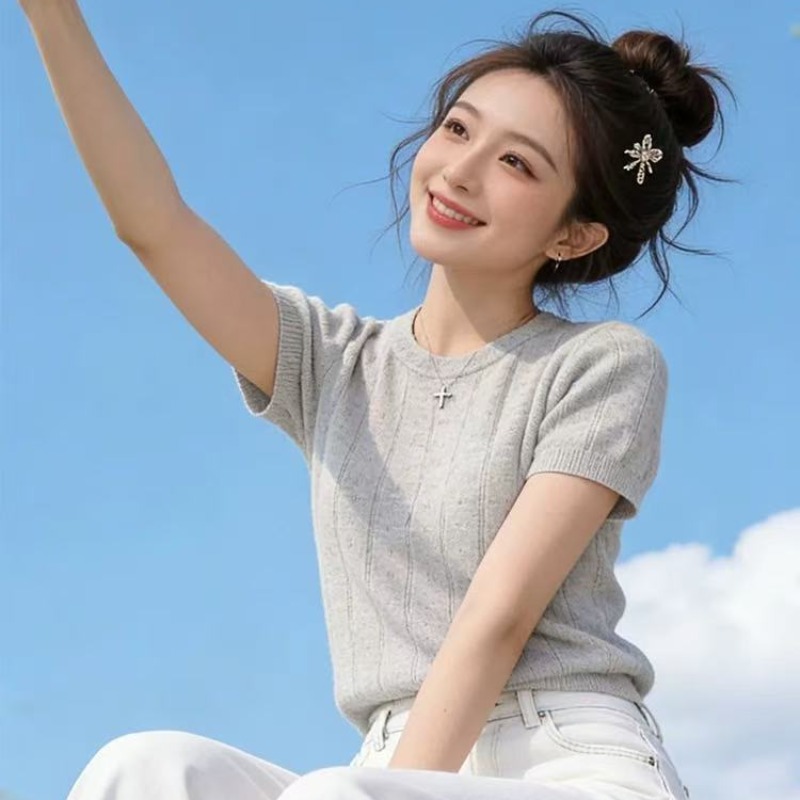 透氣休閑短袖女夏季圓領通勤2026年新款百搭針織款高級感氣質上衣