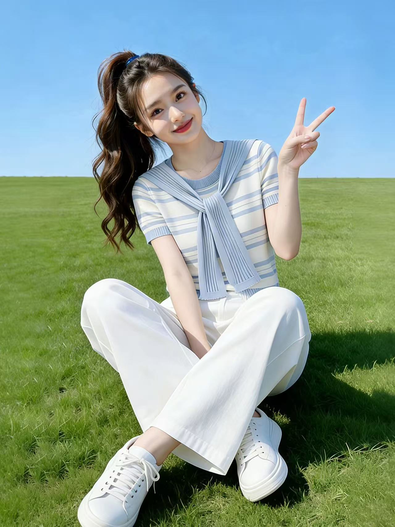 紫色圓領披肩拼接條紋針織衫女2026年夏季時髦氣質短款百搭小上衣