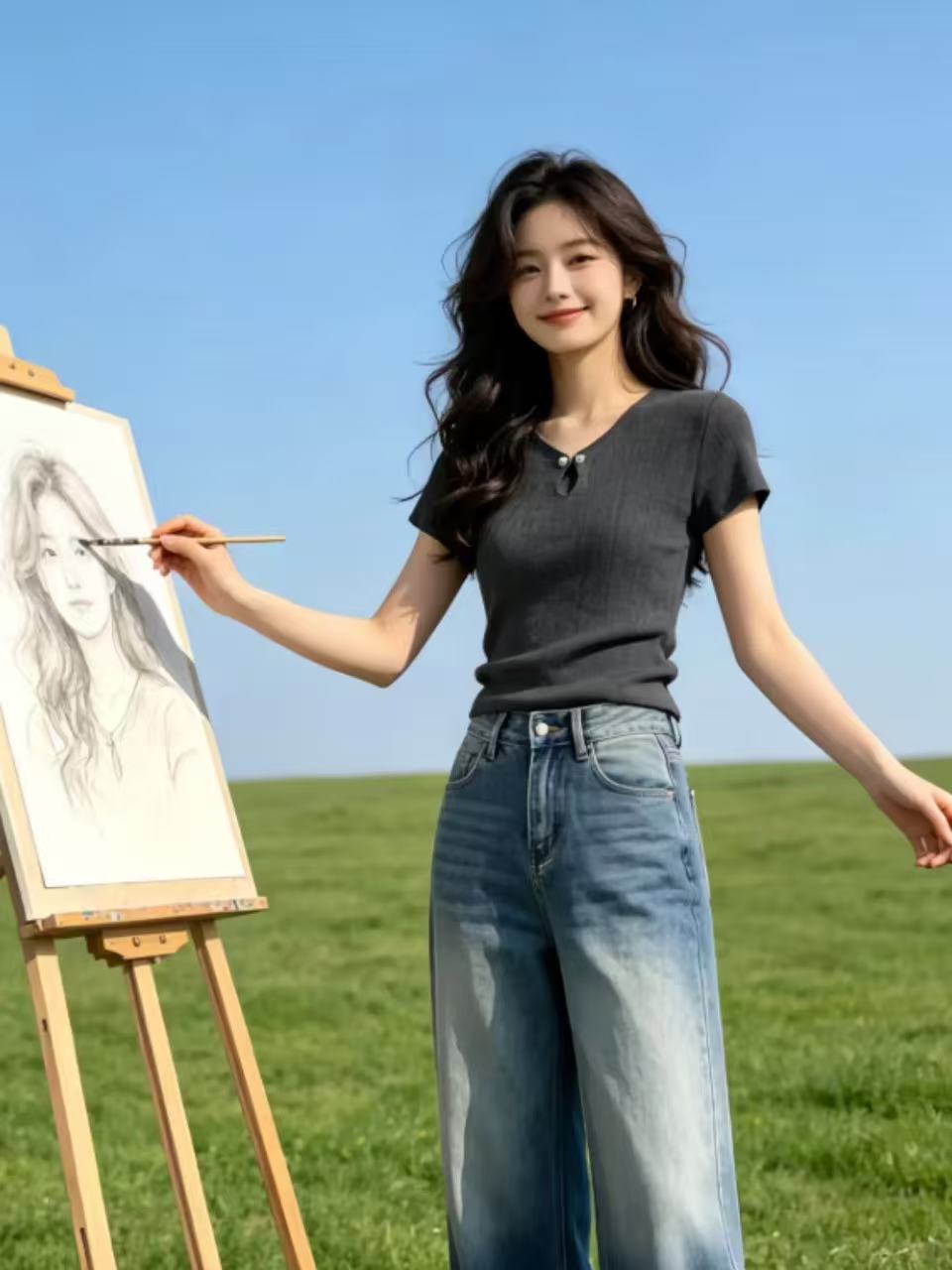 高級感灰色V領短袖針織t恤女夏季新款氣質休息顯瘦大碼打底衫上衣