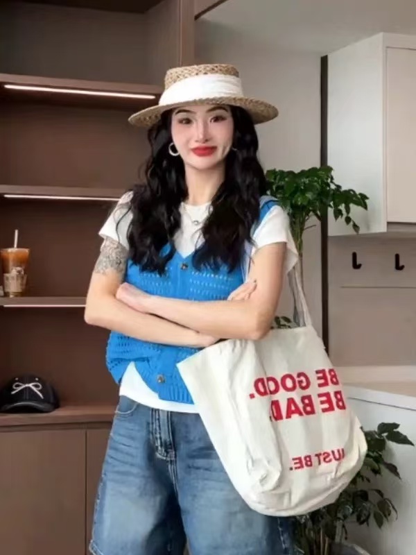 薄款冰絲單排扣針織馬甲背心女夏季新款設計感獨特超好看鏤空外套