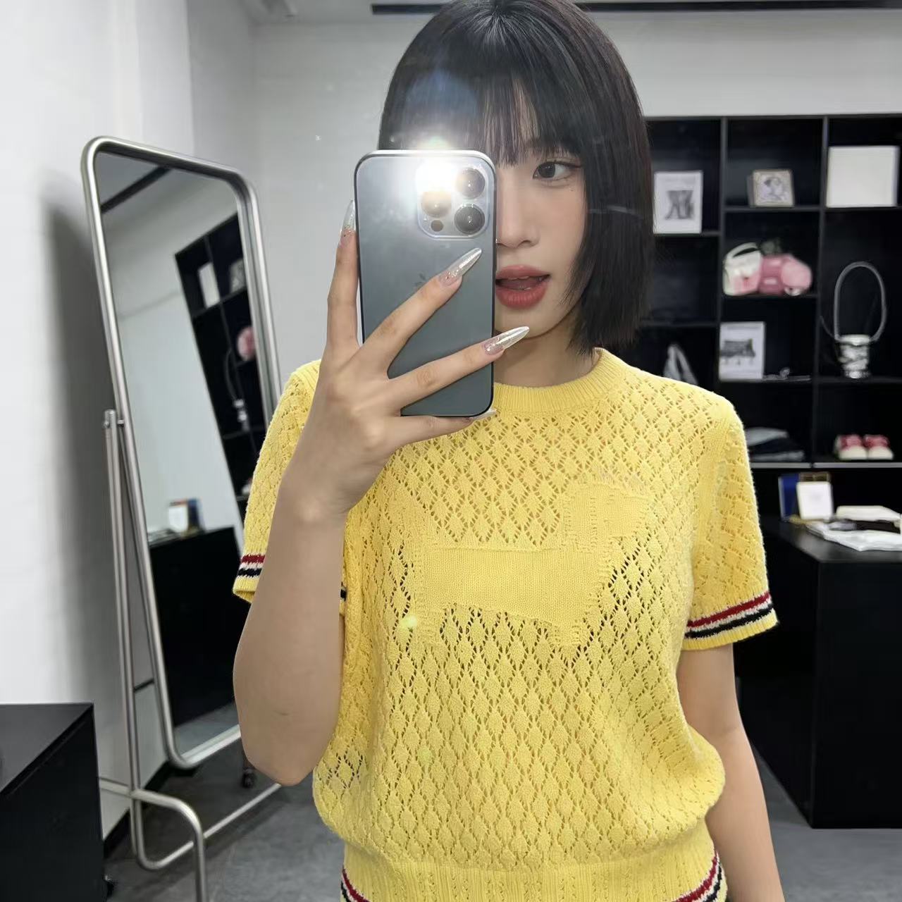 夏季鏤空針織短袖女寬松臘腸狗圓領顯瘦洋氣百搭t恤印花上衣小衫