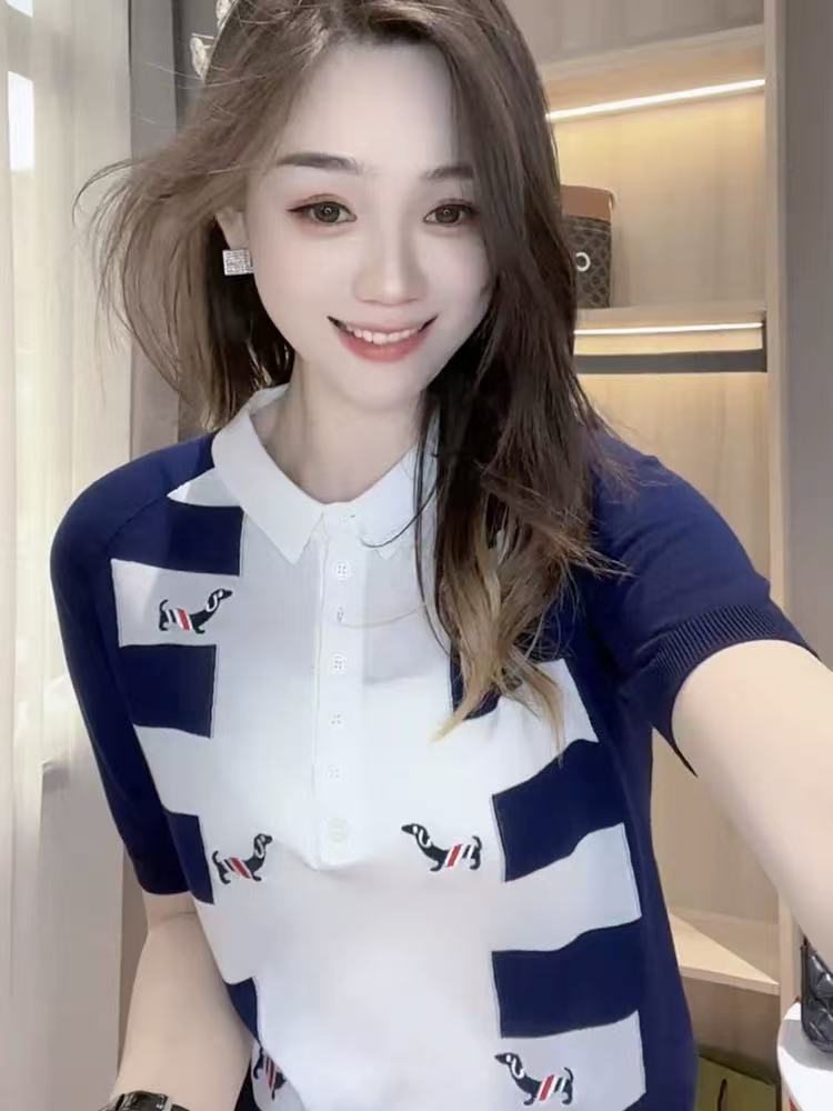 時尚減齡Polo領撞色針織衫短袖2026新款夏季爆款小眾設計感上衣女