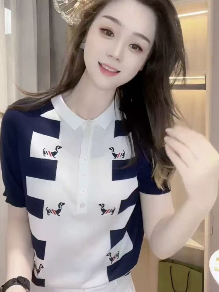 時尚減齡Polo領撞色針織衫短袖2026新款夏季爆款小眾設計感上衣女