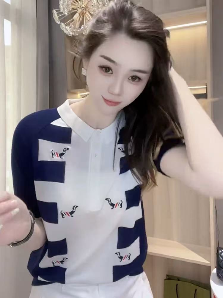 時尚減齡Polo領撞色針織衫短袖2026新款夏季爆款小眾設計感上衣女