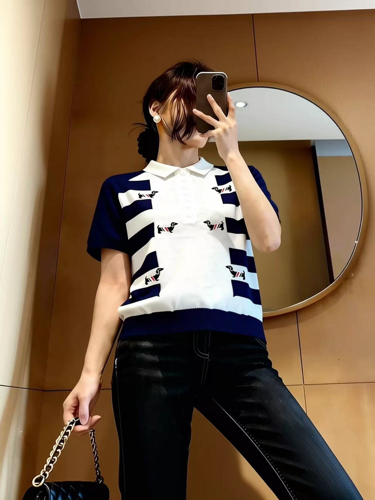 歐貨藍色時尚撞色翻領短袖2026年夏季新款時尚個性大碼上衣女