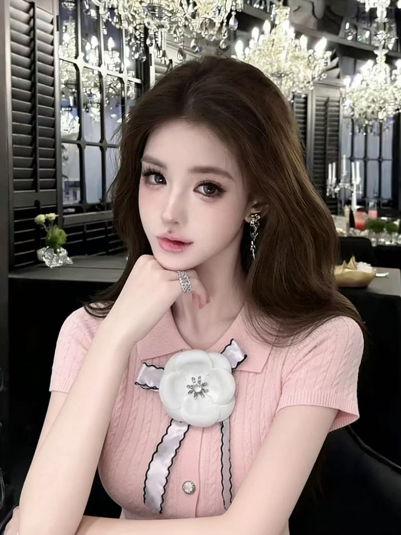 LYM STudio    輕奢風白色短袖T恤女蝴蝶結裝飾修身氣質針織上衣