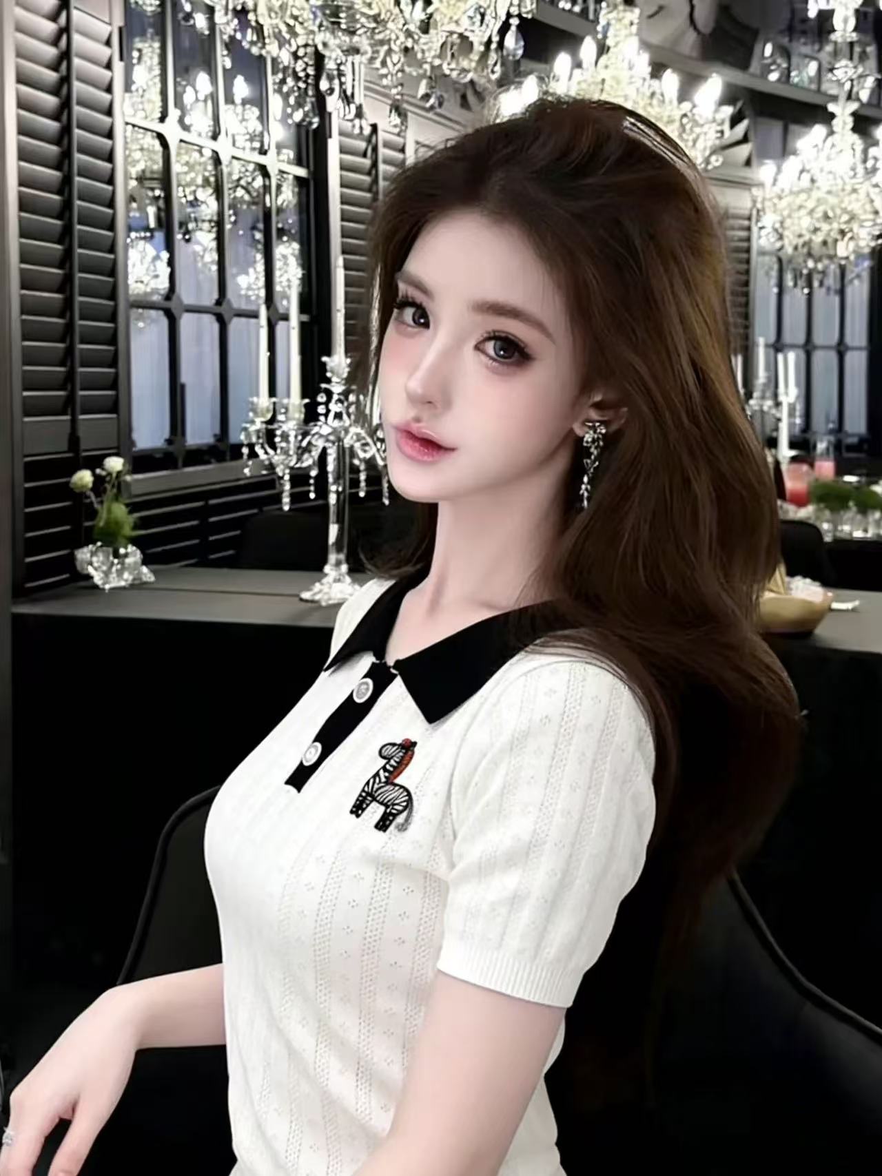 LYM STudio   極簡風撞色翻領polo衫女短袖絞花紋小眾高級感上衣