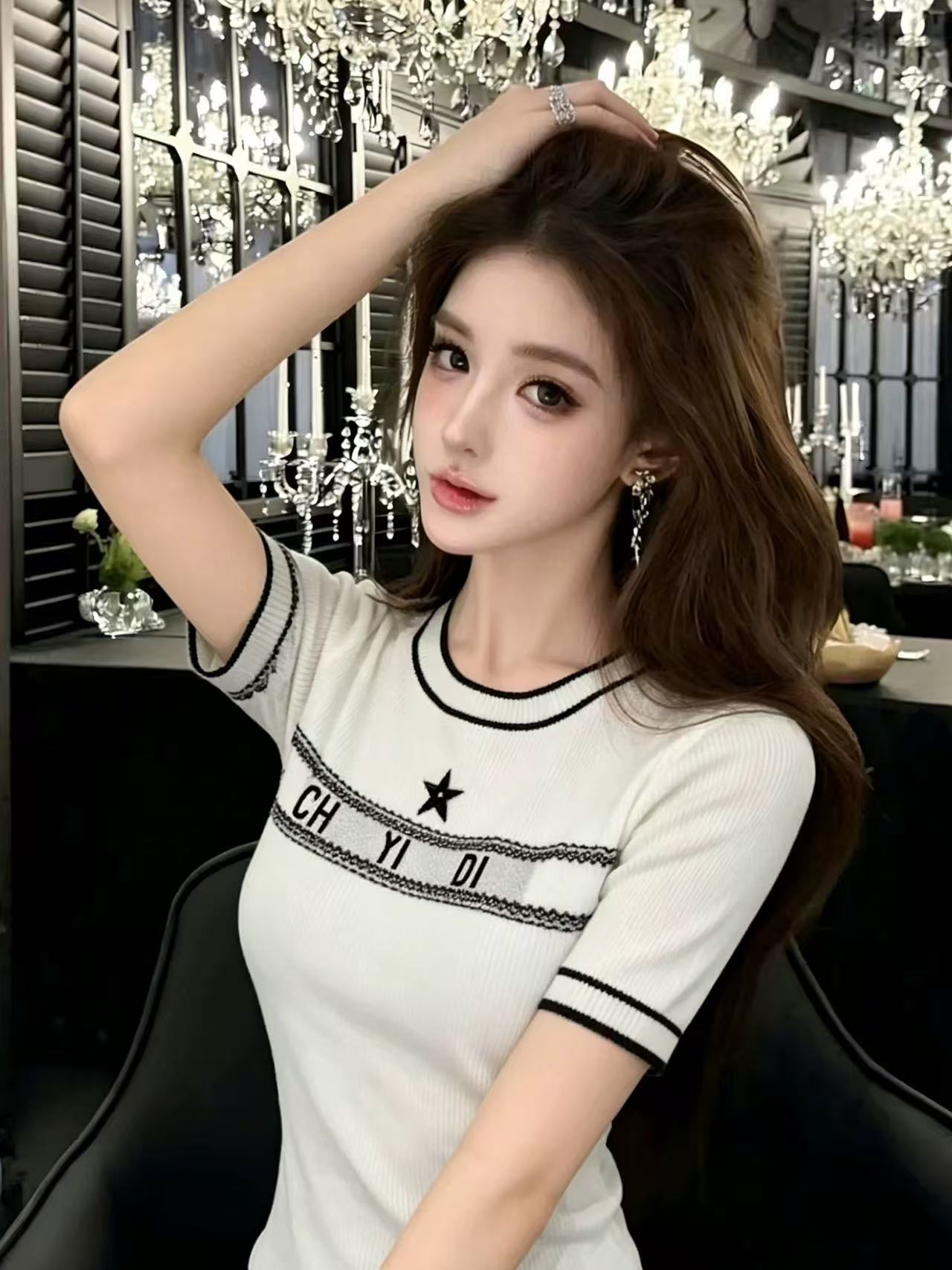 LYM STudio      字母印花短袖T恤女圓領修身顯瘦設計感洋氣上衣