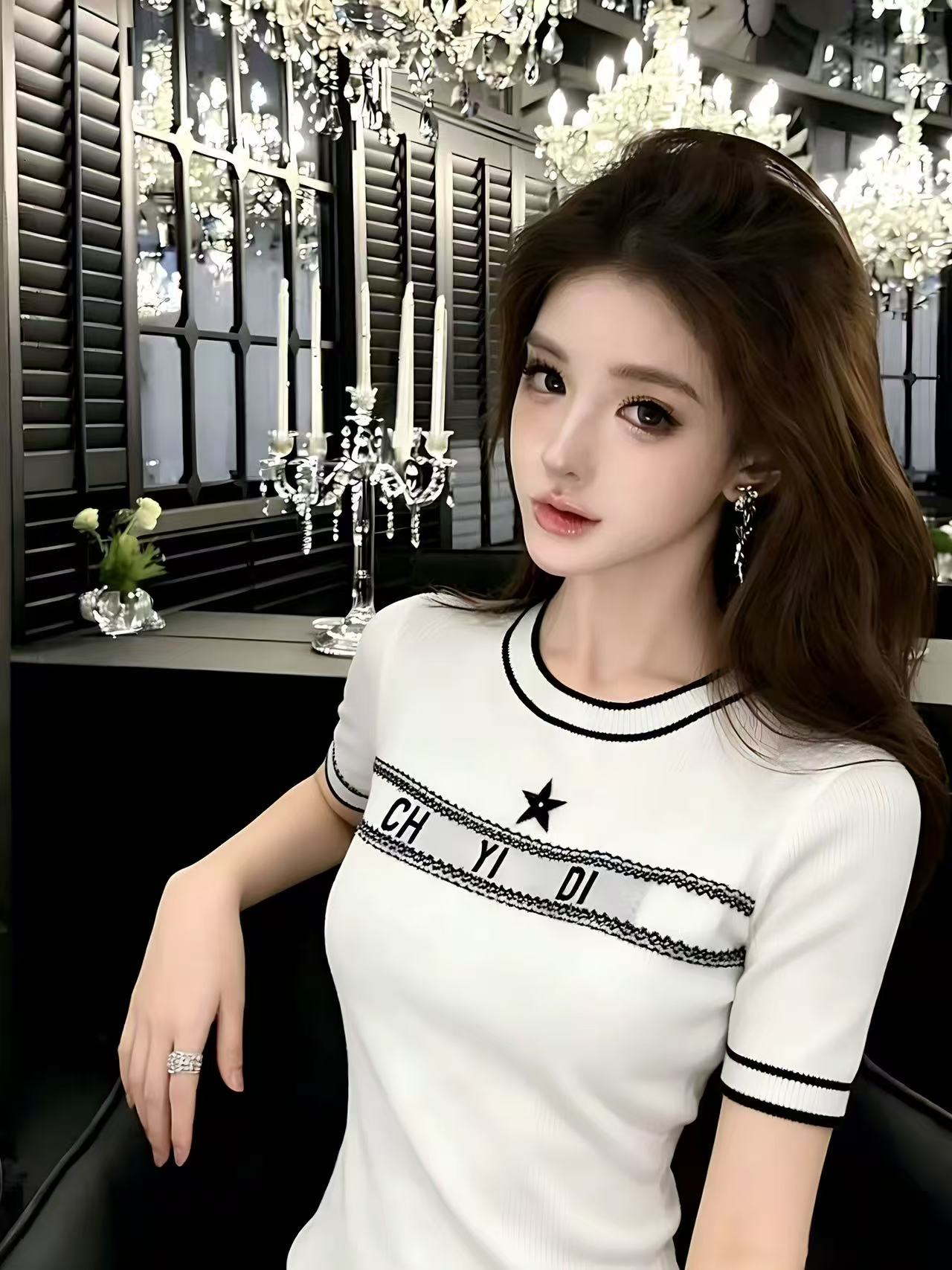 LYM STudio      字母印花短袖T恤女圓領修身顯瘦設計感洋氣上衣