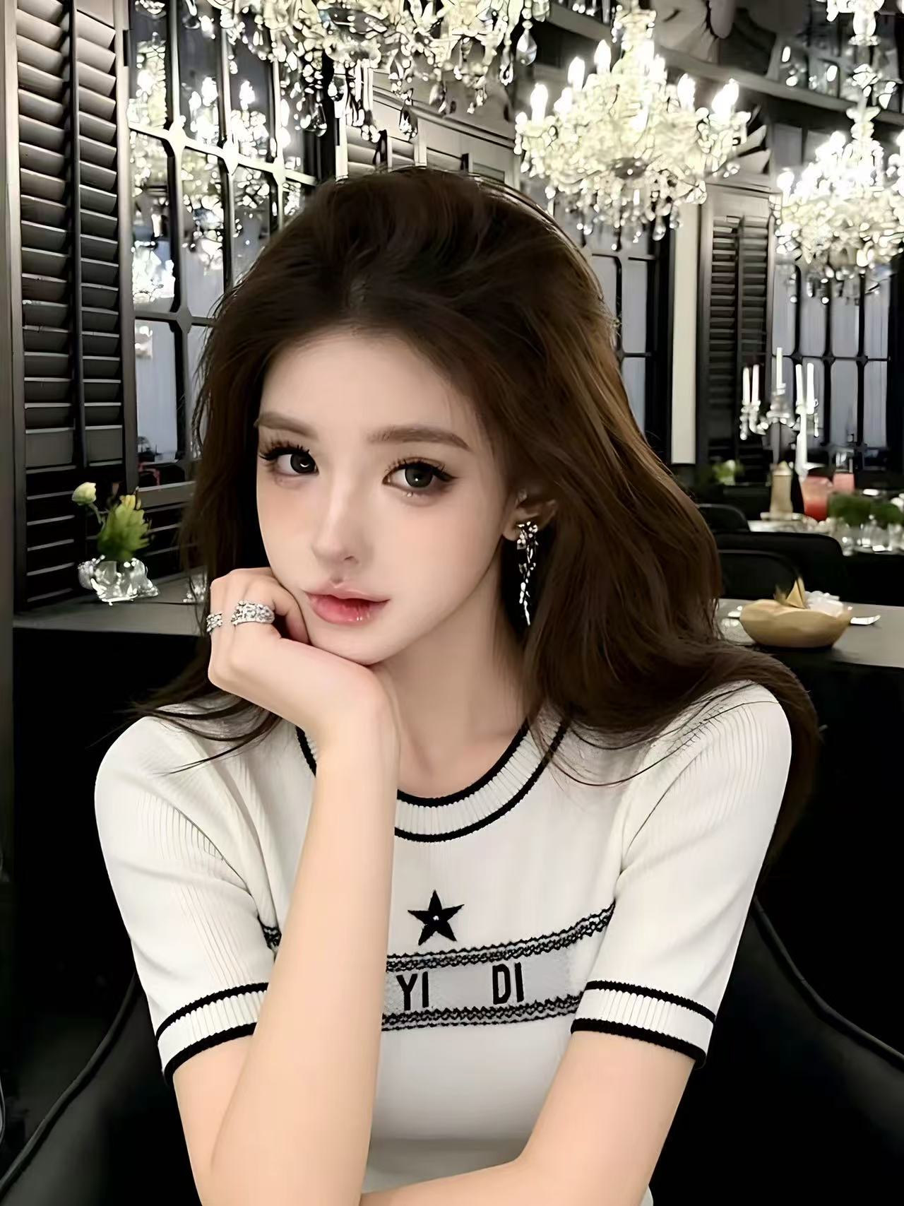 LYM STudio      字母印花短袖T恤女圓領修身顯瘦設計感洋氣上衣