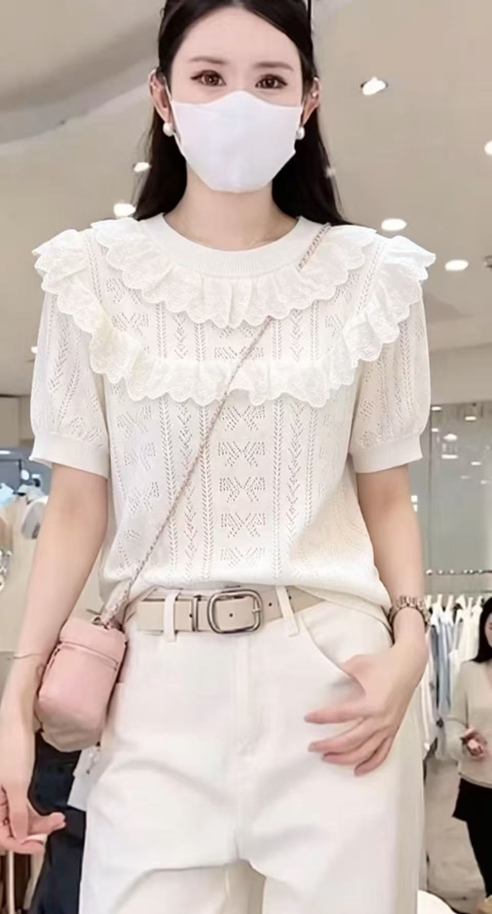 2026夏季新款法式溫柔風白色鏤空花邊短袖針織衫女士減齡仙氣上衣