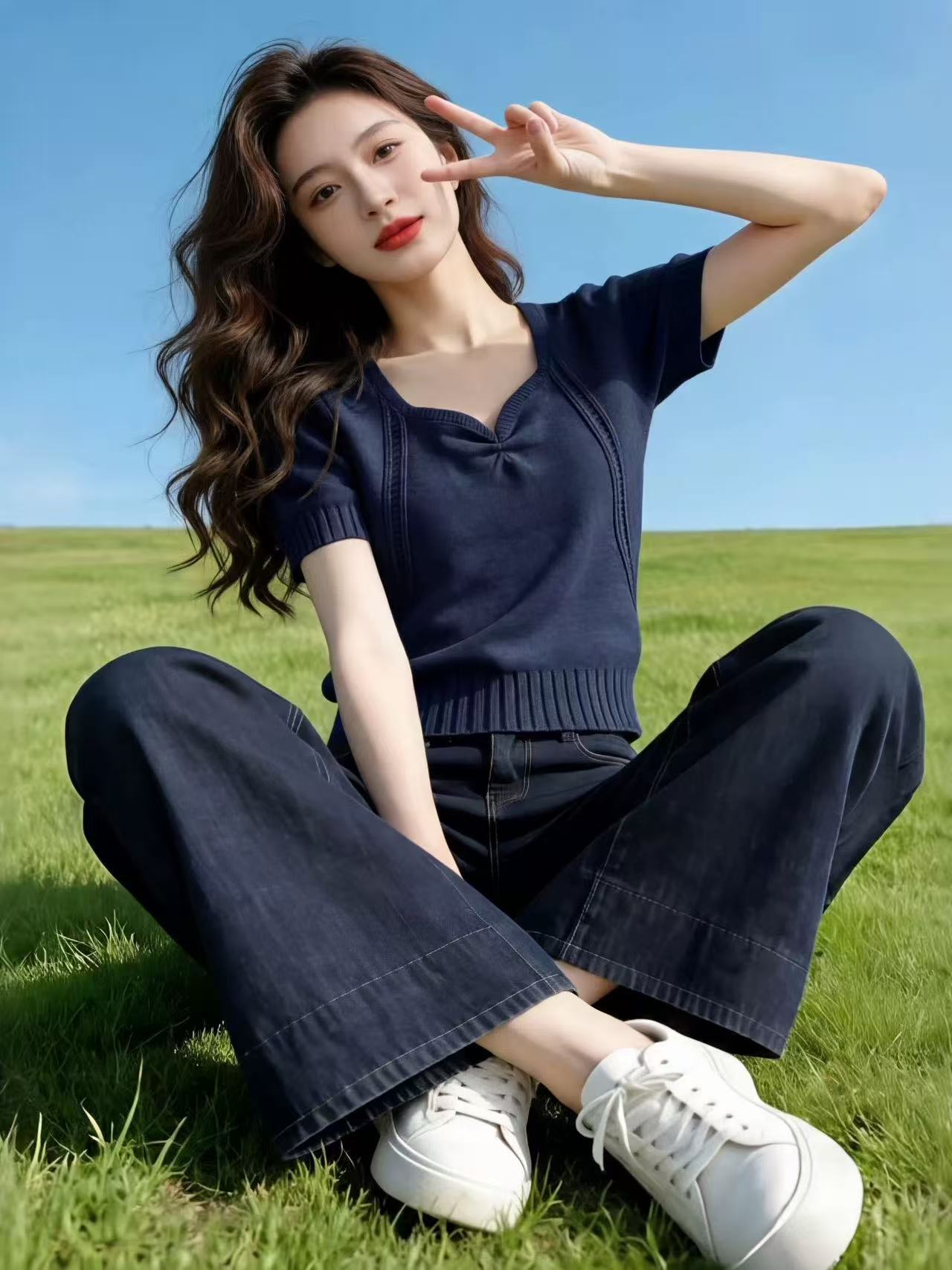 法式時尚方領別致短袖針織衫女2026夏季新款修身顯瘦收腰短款上衣