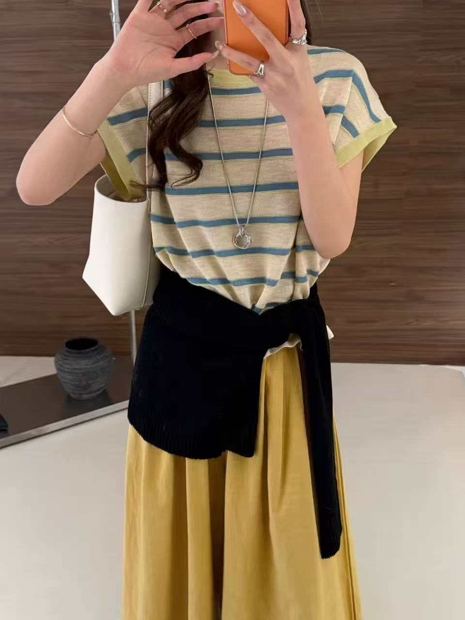2026春夏新款韓版寬松顯瘦圓領冰絲亞麻短袖針織衫女毛衣薄款上衣