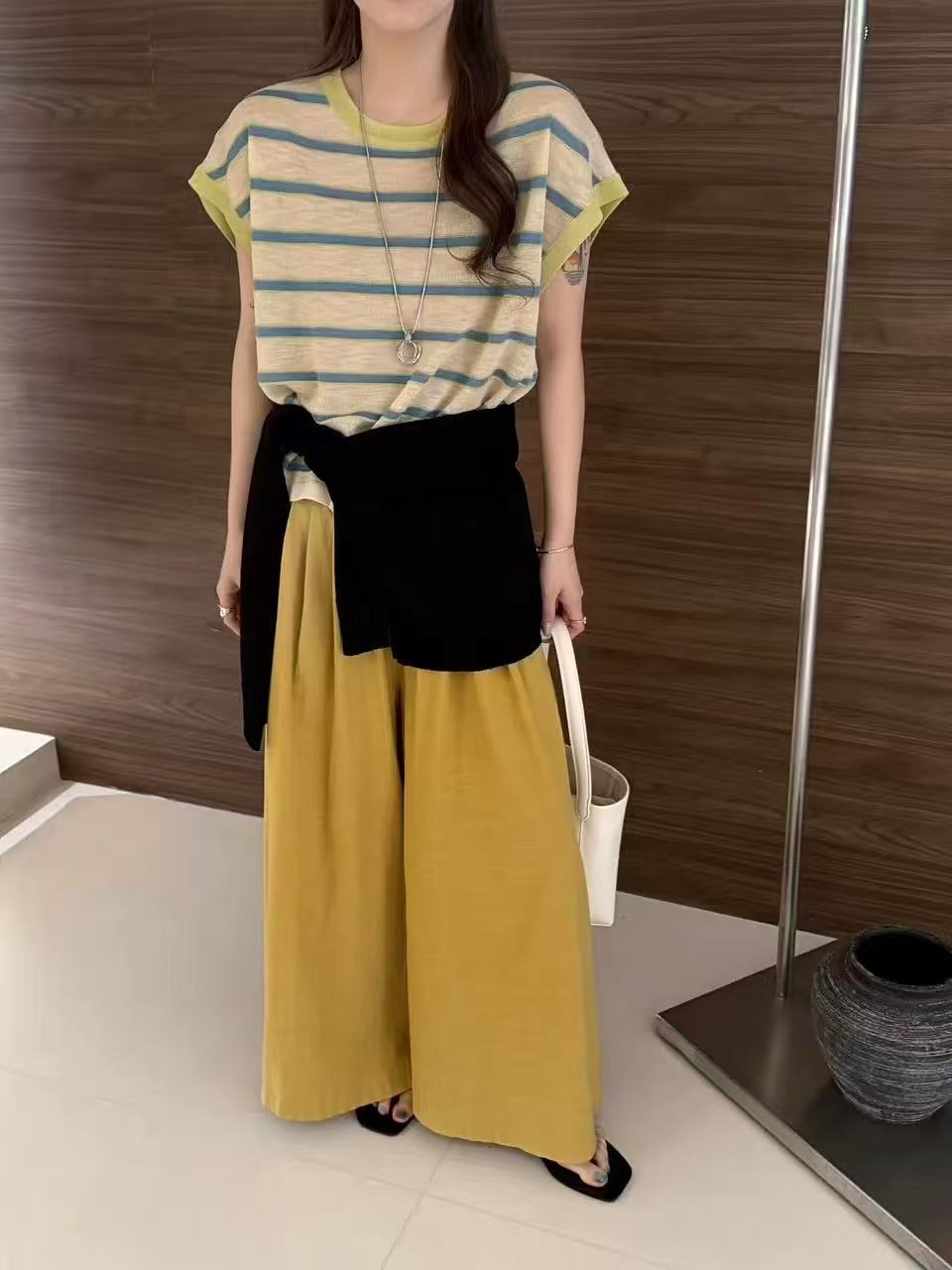 2026春夏新款韓版寬松顯瘦圓領冰絲亞麻短袖針織衫女毛衣薄款上衣