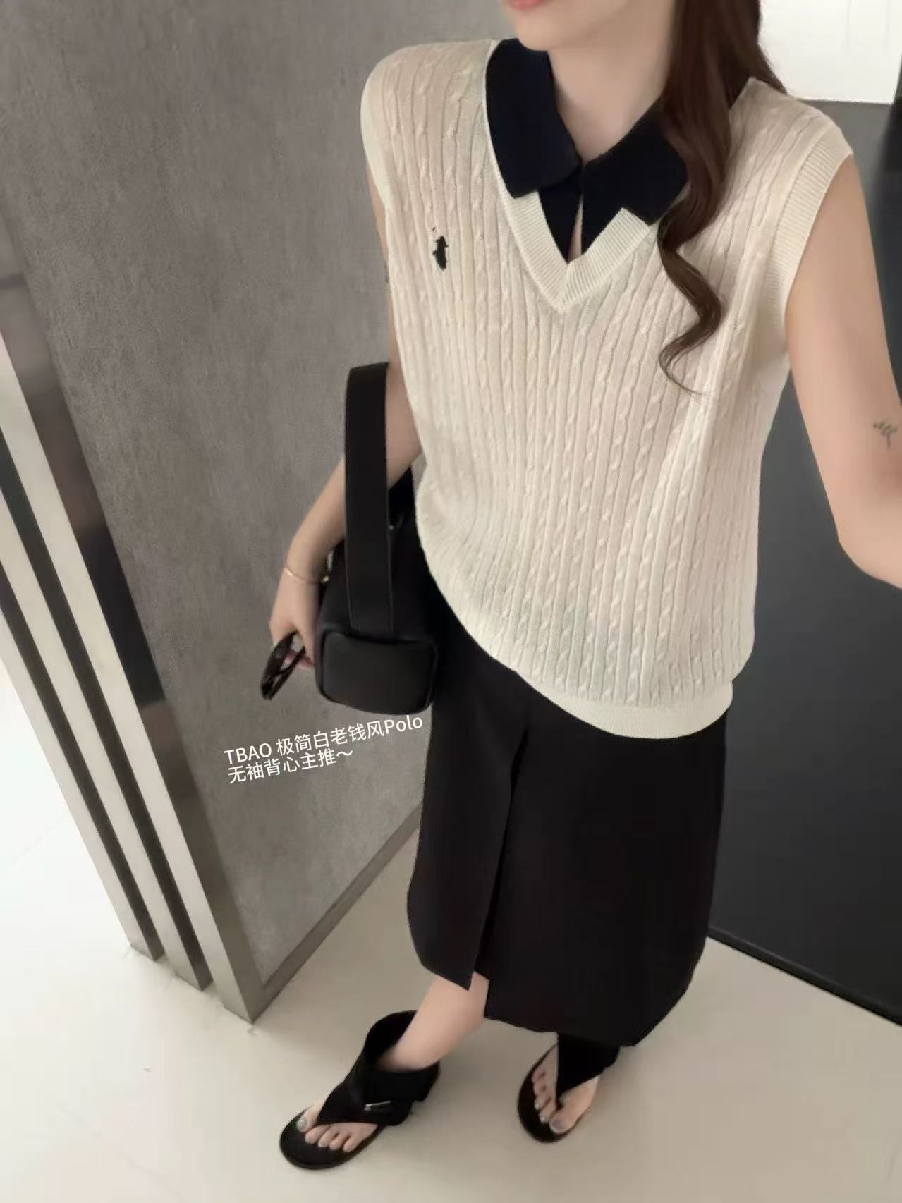 2026夏季新款韓版寬松發財馬刺繡V領無袖針織衫女百搭顯瘦上衣潮