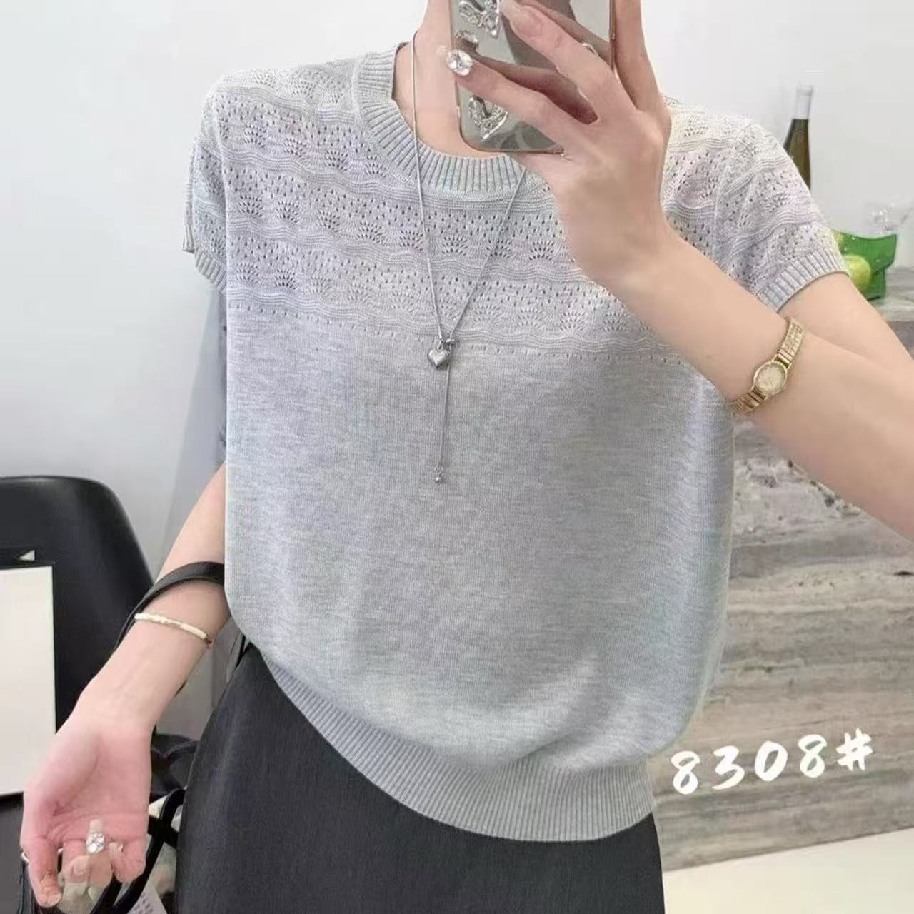 設計感鏤空鉤花針織衫短袖女2026夏季新款透氣親膚百搭套頭上衣